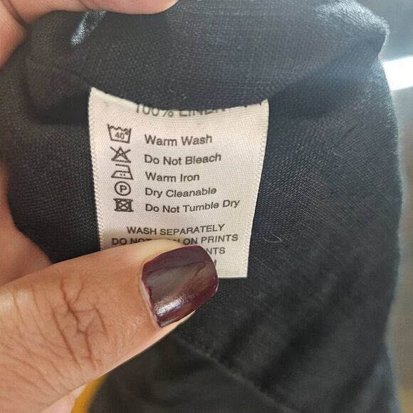 Lanhtropy Womens Top Size M Black Cut Outs V Neck Pure Linen - Picture 6 of 6